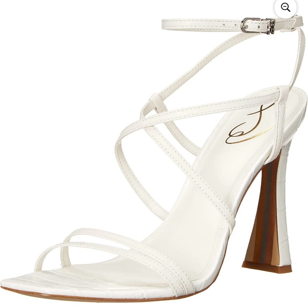 Sam Edelman Lela Bright White Ankle Strap Square Toe Flared Heels Size 5.5